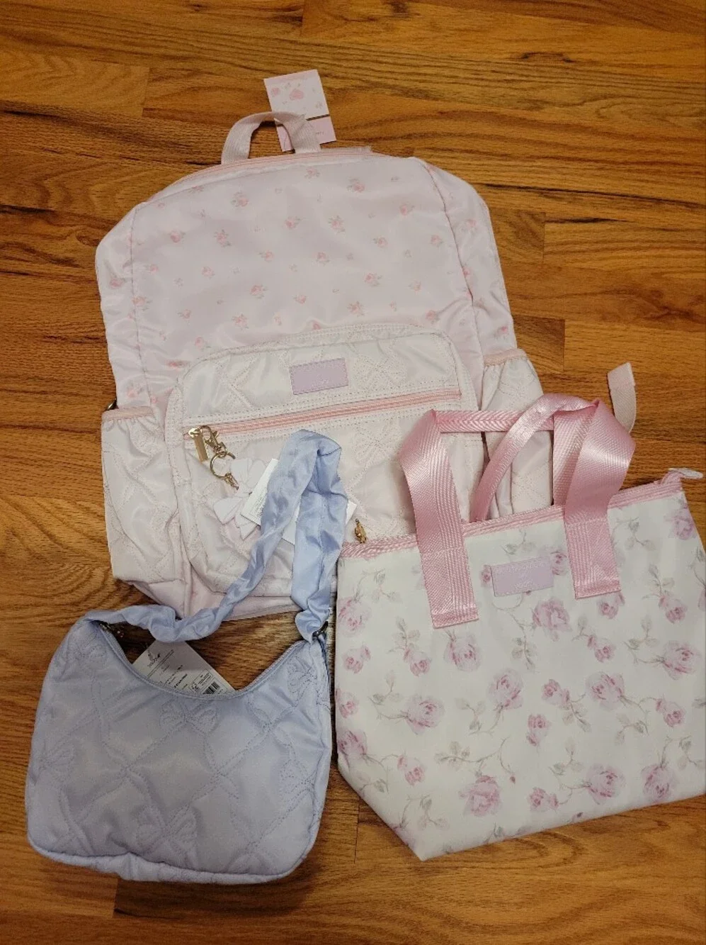 NWT LoveShackFancy x Target 3-Pc Bag Set Backpack Tote Shoulder Bag Pink & Blue